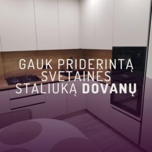 Industrinio stiliaus svetainės staliukas su metalinėmis kojomis ir medžio stalviršiu. Specialus pasiūlymas – užsisakius virtuvės komplektą, staliukas dovanojamas.